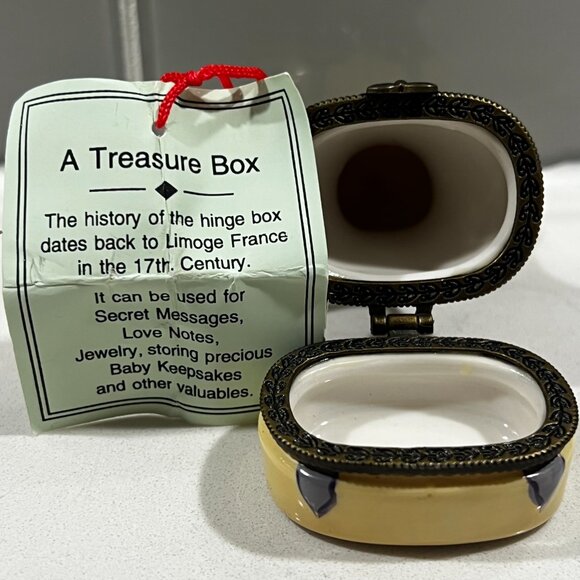 Limoges Style Vintage Porcelain Hinged Trinket Box Bow Closure Purple Silhouette - Picture 6 of 13